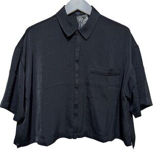 Barefoot Dreams Washed Satin Cropped Dream Shirt-Black-Ret. $118-Womens Size M